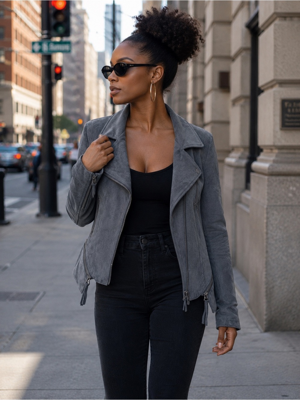 Lulu's Gray Faux Suede Moto Jacket